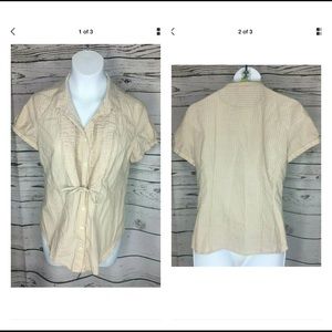 J.CREW CAP SLEEVE 0 PETITE TAN WHITE SHIRT TOP